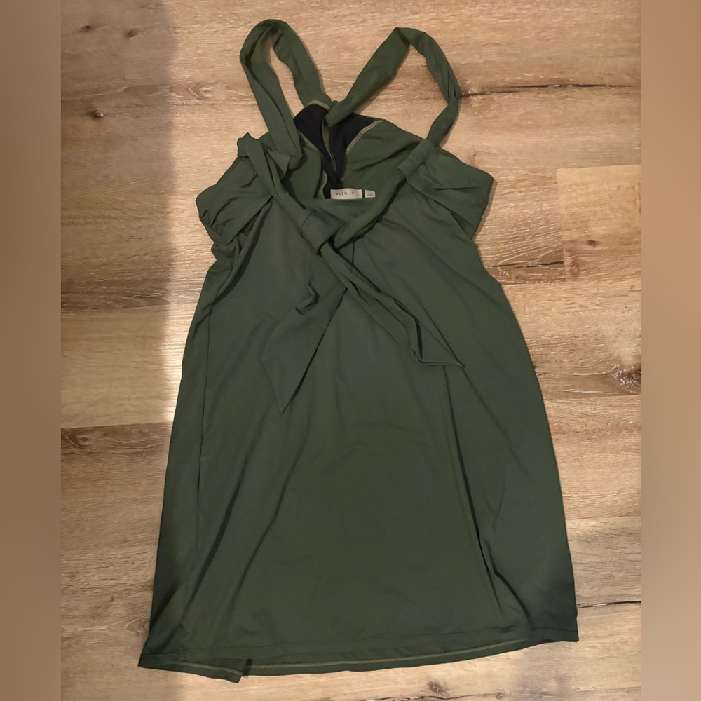 Athleta Kiki Mini Swim Beach Dress Front Cutout & Tie Back Detail in Olive Green - Picture 7 of 8